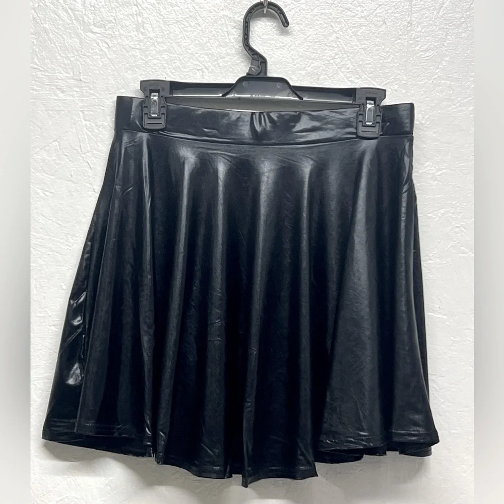 Women's Metallic Skirt Ballet Dance Disco Pleather Skater Holographic Skirt - L